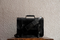 Alpha 13 Leather Briefcase | Black | Monogrammed | Cravar