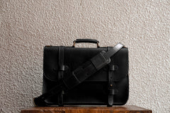 Alpha 15 Leather Briefcase | Black | Monogrammed | Cravar