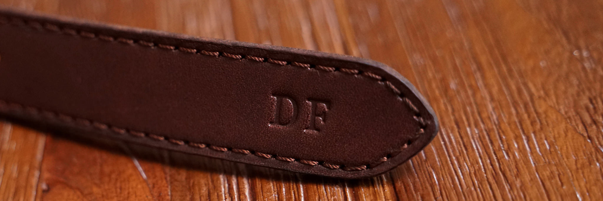 Initials example, shown here on a Fox colored belt with Satyr/Serif font.